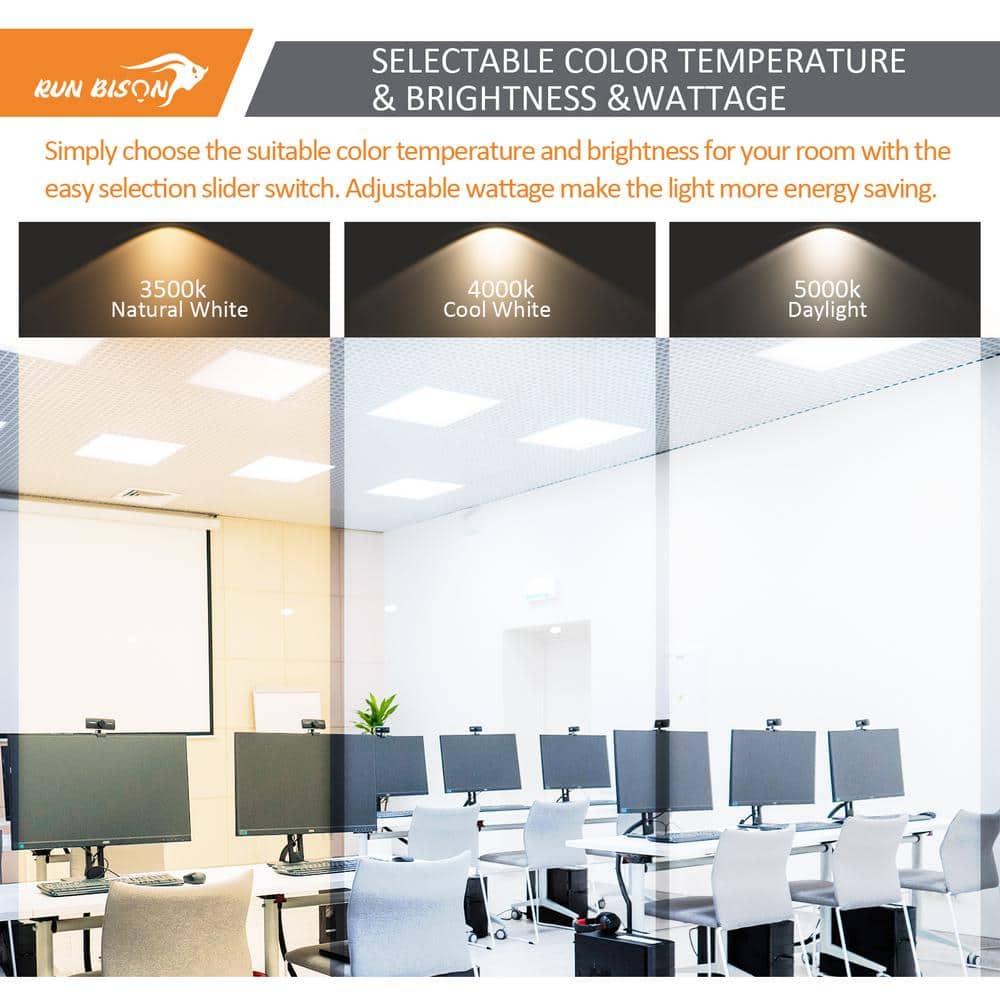 RUN BISON 2 ft. x 2ft. Dimmable White CCT and Wattage Selectable Integrated LED Back-Lit Flat Panel Light