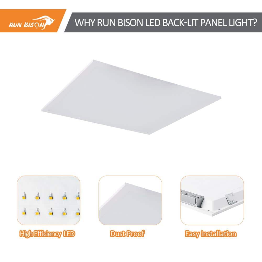 RUN BISON 2 ft. x 2ft. Dimmable White CCT and Wattage Selectable Integrated LED Back-Lit Flat Panel Light