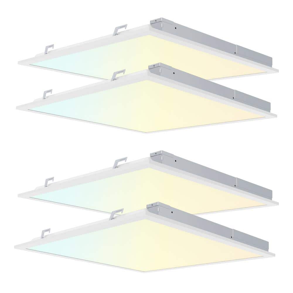 RUN BISON 2 ft. x 2 ft. White 2200/3300/4400 Lumens Integrated LED Panel-Light Troffer-Light, 3500/4000/5000K (4-Pack)