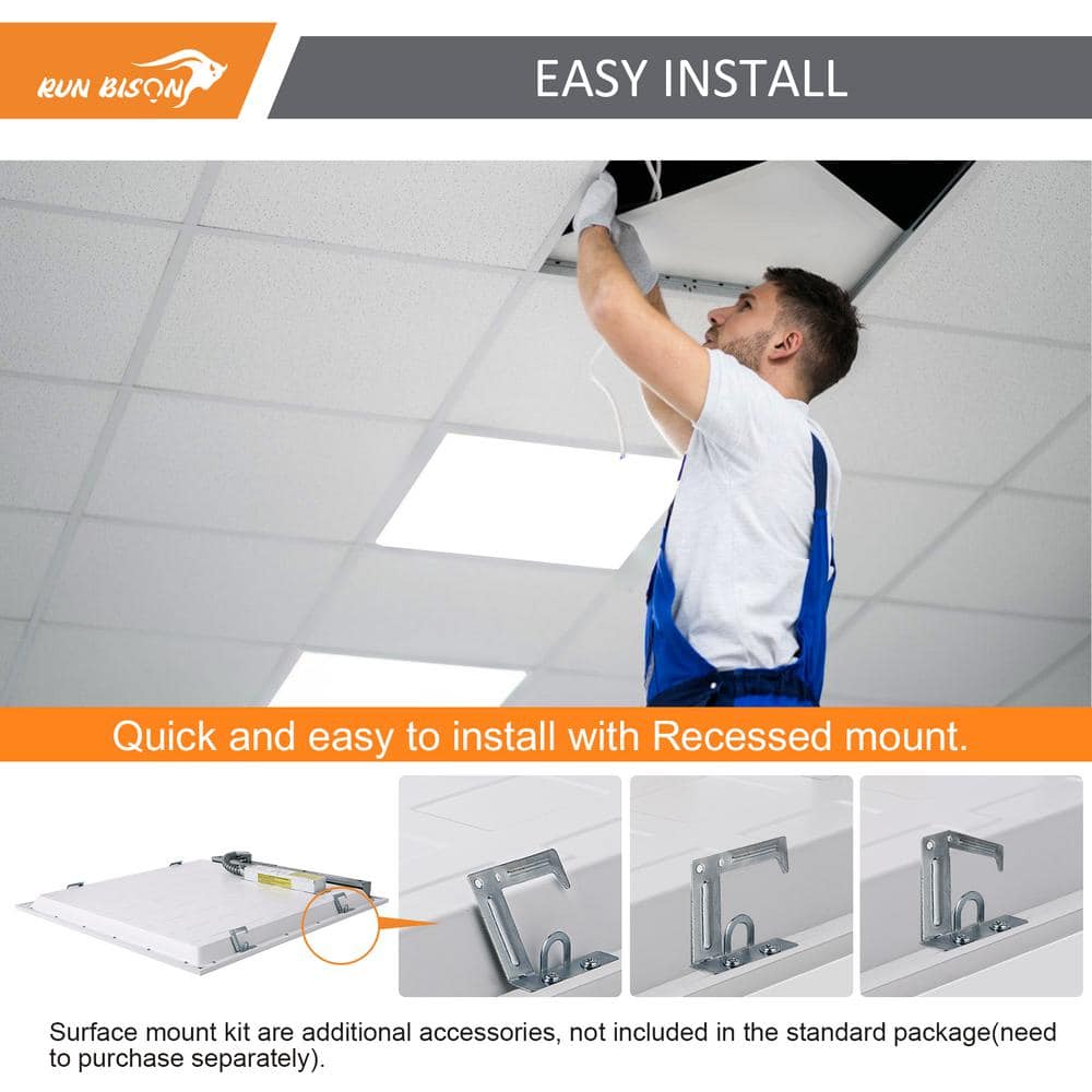 RUN BISON 2 ft. x 2 ft. White 2200/3300/4400 Lumens Integrated LED Panel-Light Troffer-Light, 3500/4000/5000K (4-Pack)