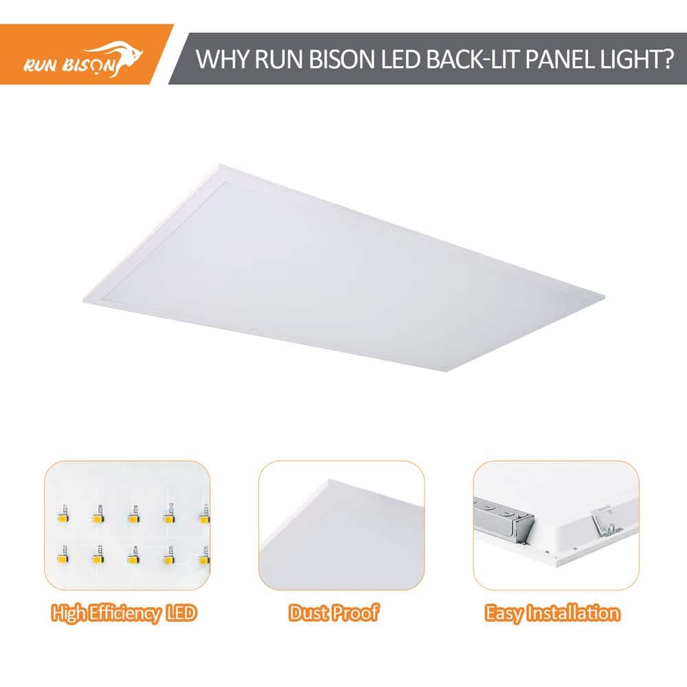 RUN BISON 2-PACK 4 ft. x 2 ft. Dimmable White CCT And Wattage Selectable Integrated LED Back-Lit Panel Light,3300-4400-5500Lumens