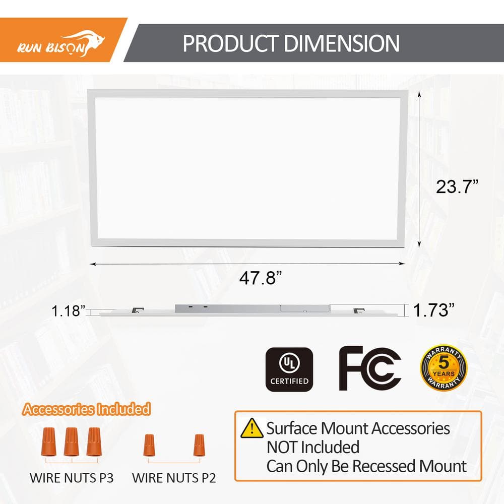 RUN BISON 2 ft. x 4 ft. White Integrated LED Flat Panel Troffer Light Fixture at 5500 Lumens, 3500/4000/5000K Selectable (4-Pack)
