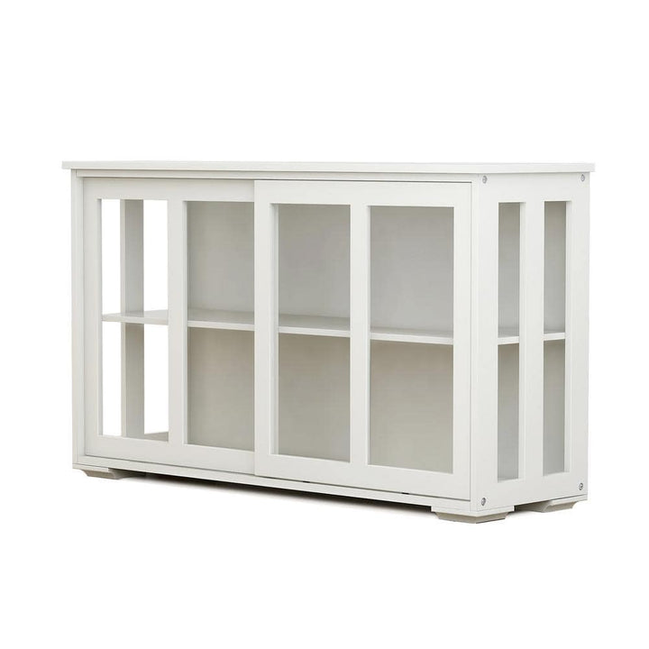 Runesay 41.92 in. W x 12.99 in. D x 24.6 in. H White MDF Ready to Assemble Kitchen Cabinet Storage Cupboard with Glass Door