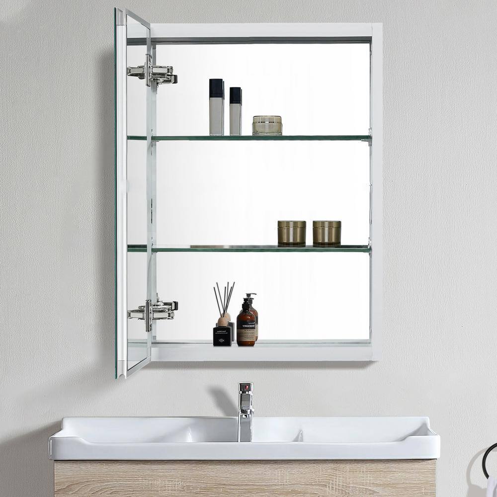 Satico 20 in. W x 26 in. H Rectangular White Aluminum Recessed/Surface Mount Medicine Cabinet with Mirror