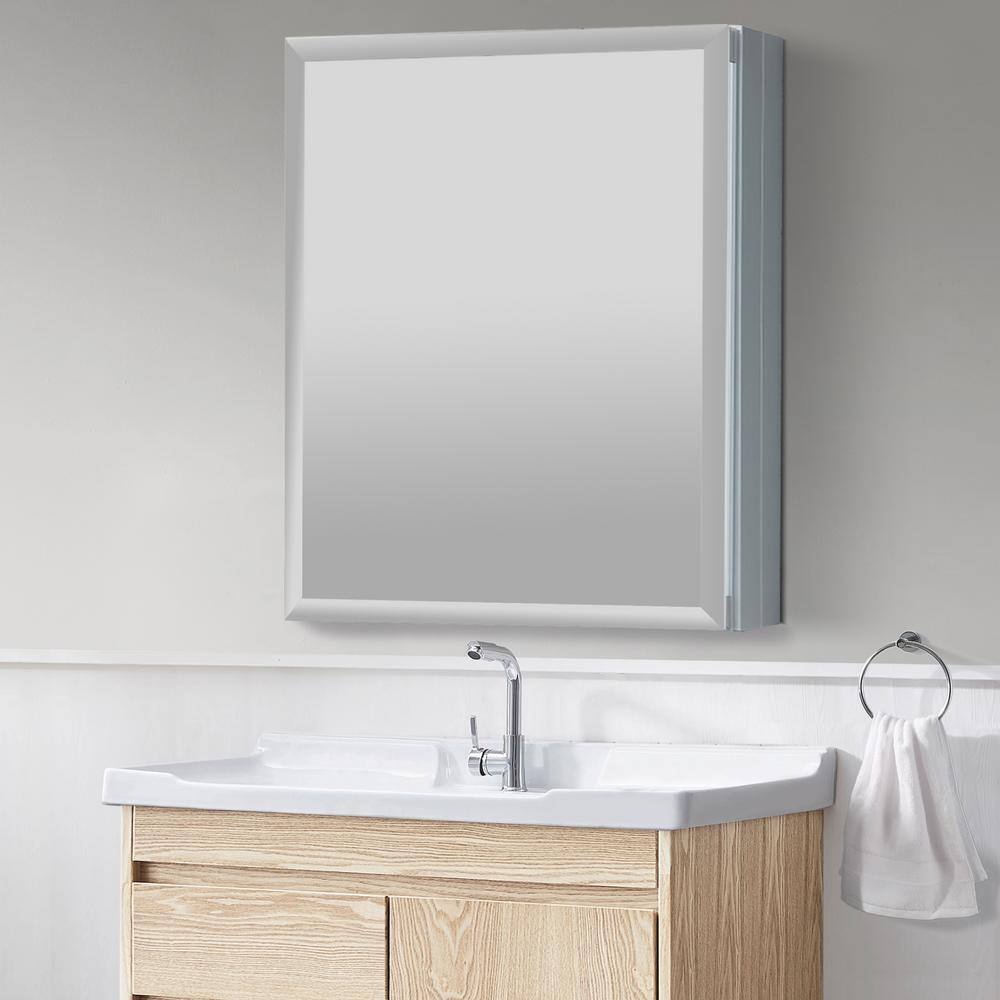 Satico 20 in. W x 26 in. H Rectangular White Aluminum Recessed/Surface Mount Medicine Cabinet with Mirror