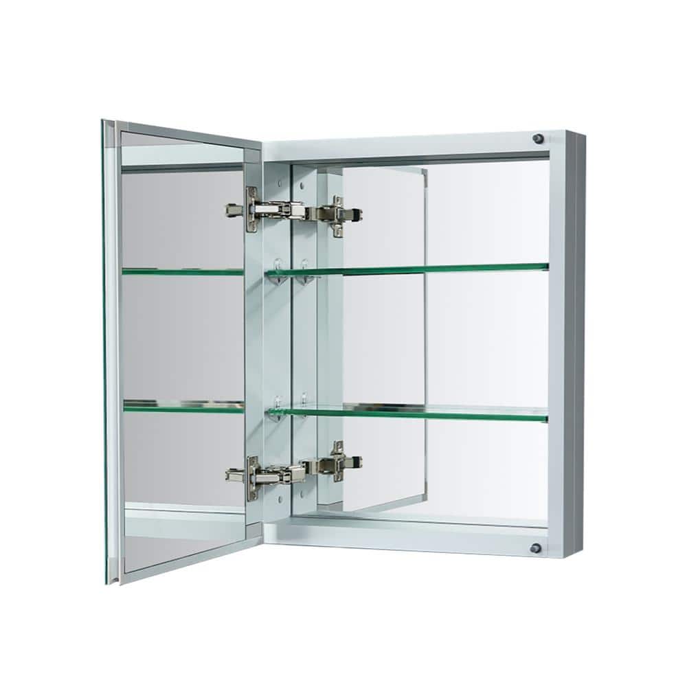 Satico 20 in. W x 26 in. H Rectangular White Aluminum Recessed/Surface Mount Medicine Cabinet with Mirror