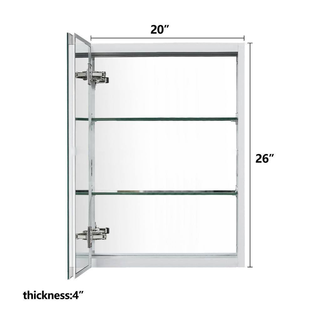 Satico 20 in. W x 26 in. H Rectangular White Aluminum Recessed/Surface Mount Medicine Cabinet with Mirror