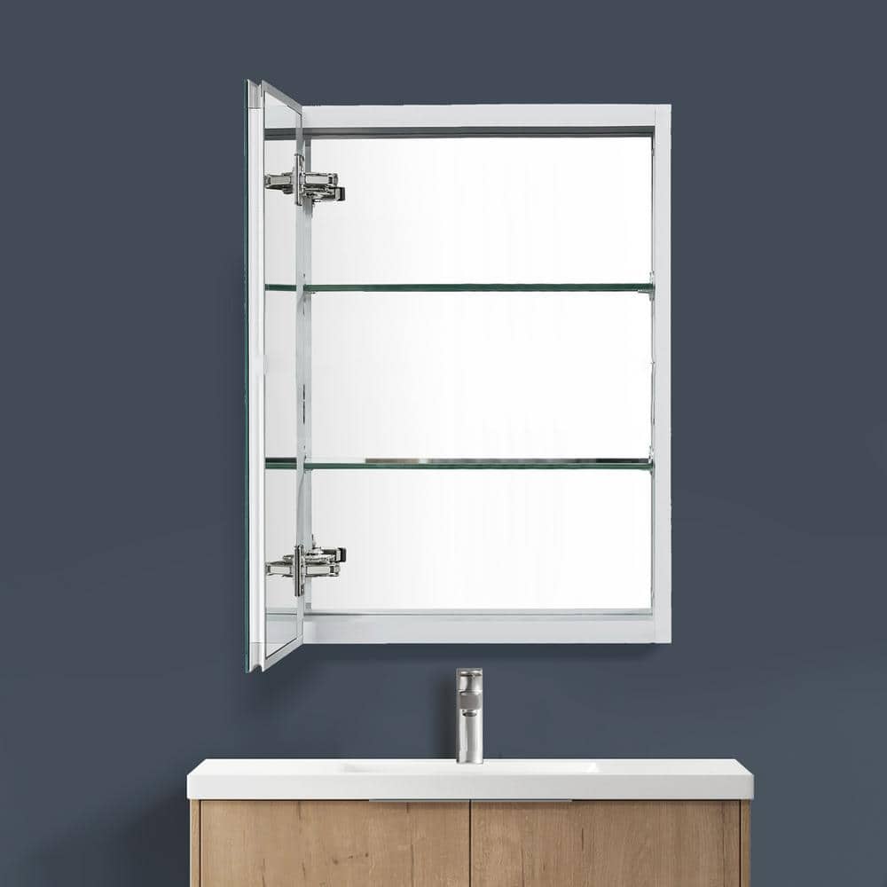 Satico 20 in. W x 26 in. H Rectangular White Aluminum Recessed/Surface Mount Medicine Cabinet with Mirror