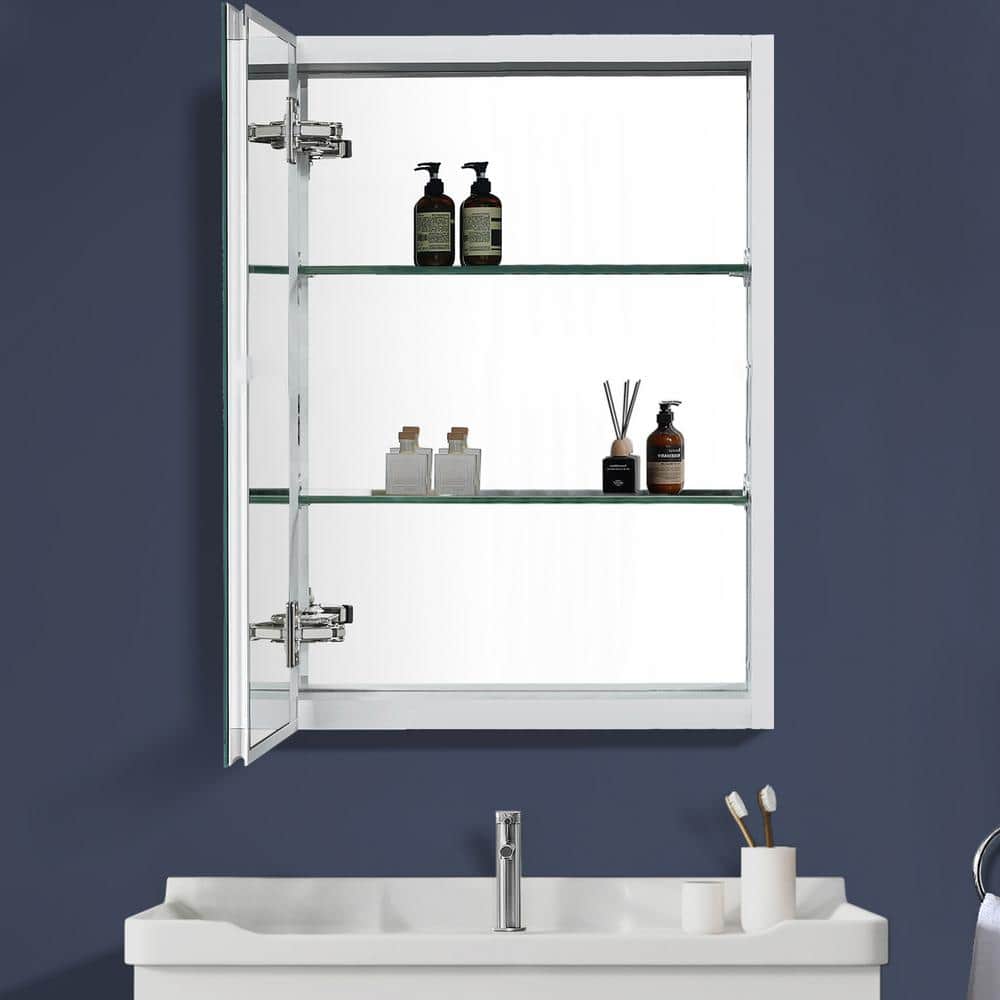 Satico 20 in. W x 26 in. H Rectangular White Aluminum Recessed/Surface Mount Medicine Cabinet with Mirror