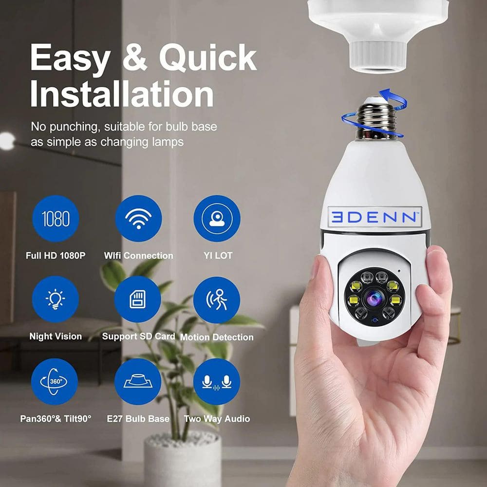 Edenn Wireless Light Bulb Indoor/Outdoor Dome WIFI Security Camera (3-Pack)