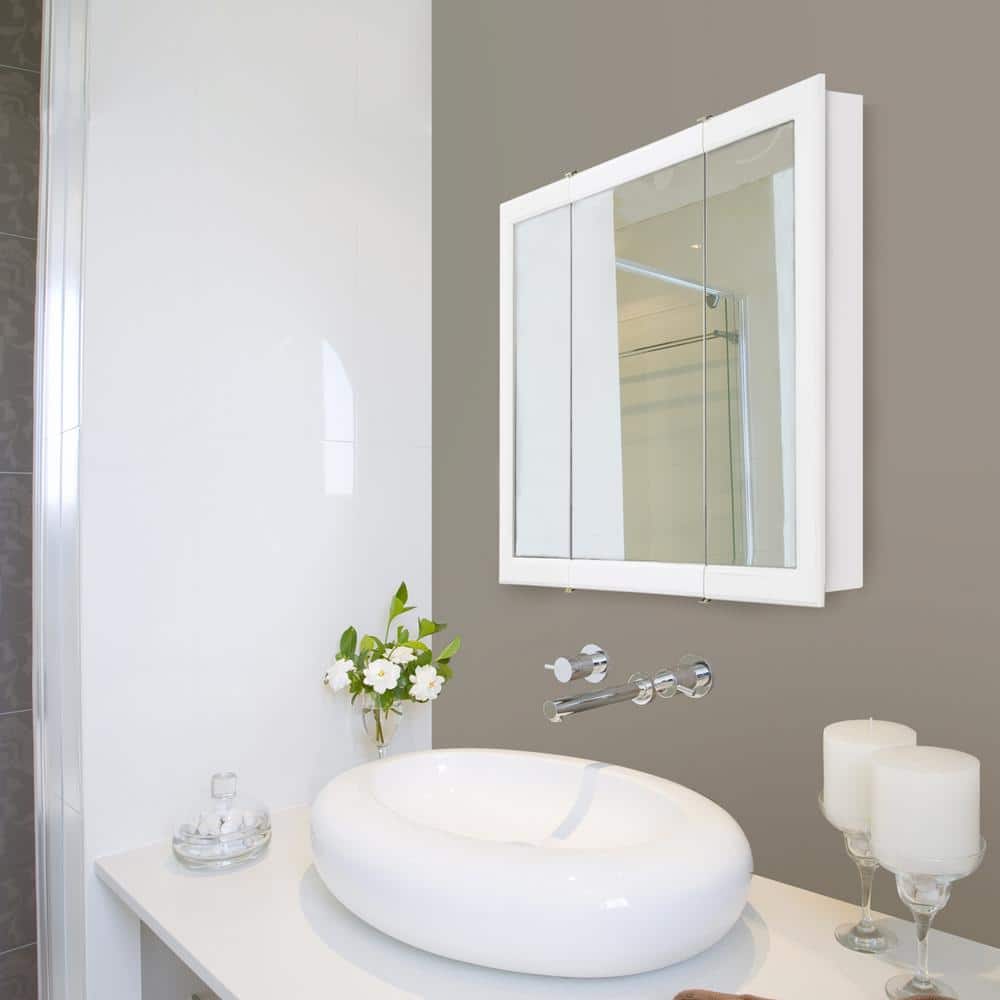 Design House Concord 30 in. W x 30 in. H Rectangular White Semi-Gloss Wood Surface Mount Medicine Cabinet with Mirror