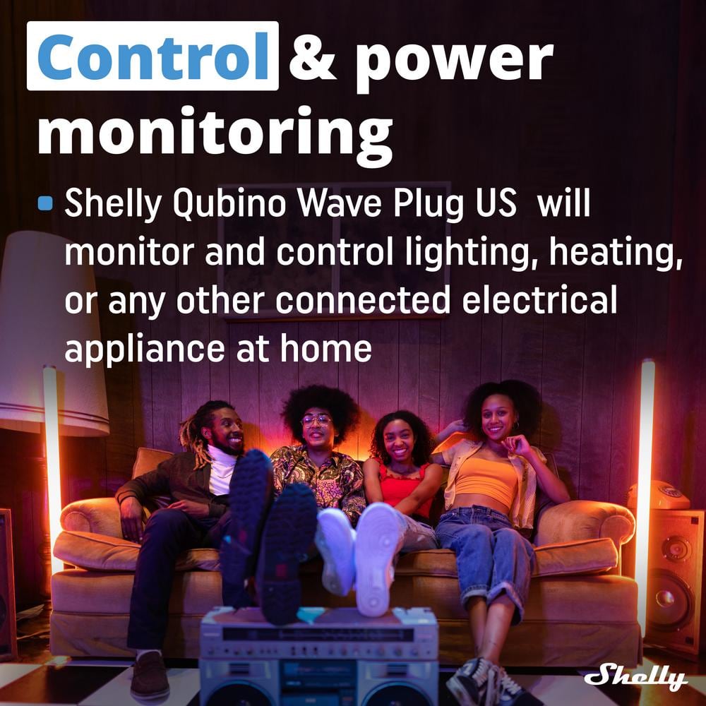 Shelly Qubino Wave Plug US, Z-Wave 800 Series Smart Plug with Energy Monitoring 15 A, Home Automation, Z-Wave Gateway