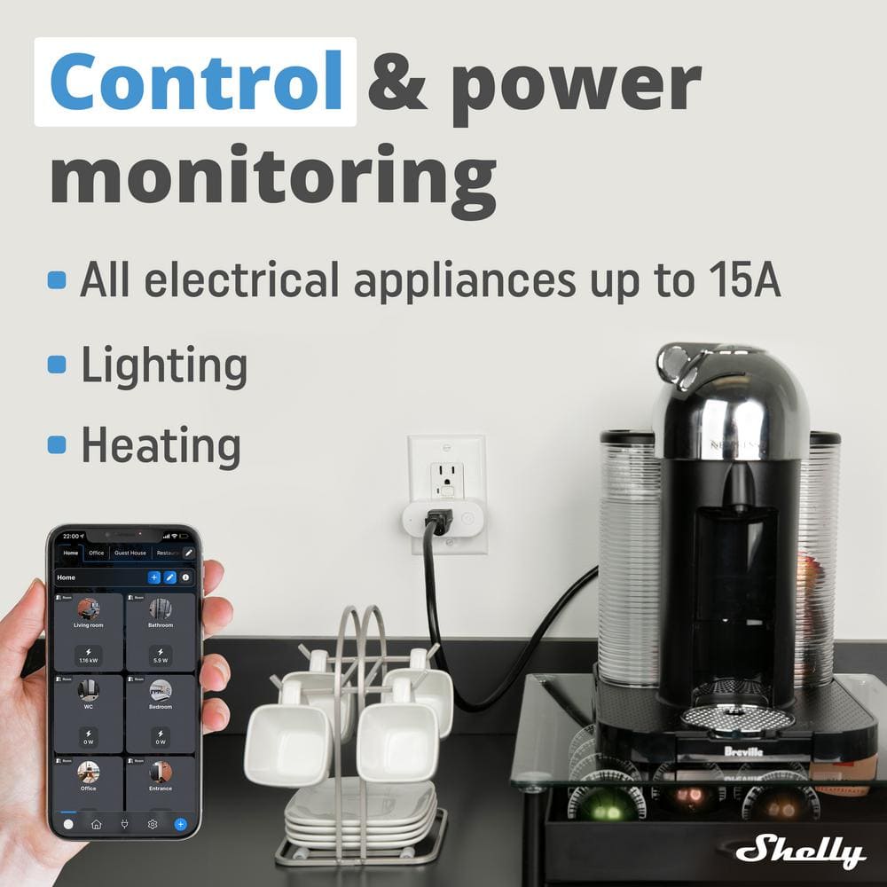 Shelly Plus Plug US, WiFi and Bluetooth Operated Smart Plug With Power Measurement, Home Automation, Remote Control