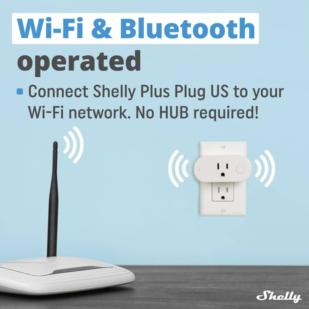 Shelly Plus Plug US, WiFi and Bluetooth Operated Smart Plug With Power Measurement, Home Automation, Remote Control