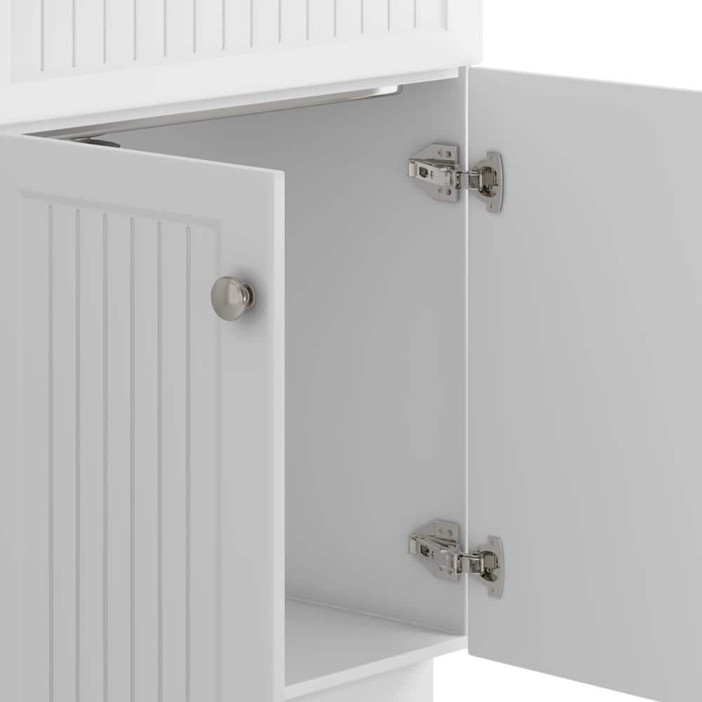 Simpli Home Beckham Transitional 28 in. wall mount Laundry sink with Cabinet Faucet and Stainless Steel Sink in White