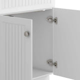 Simpli Home Beckham Transitional 28 in. wall mount Laundry sink with Cabinet Faucet and Stainless Steel Sink in White