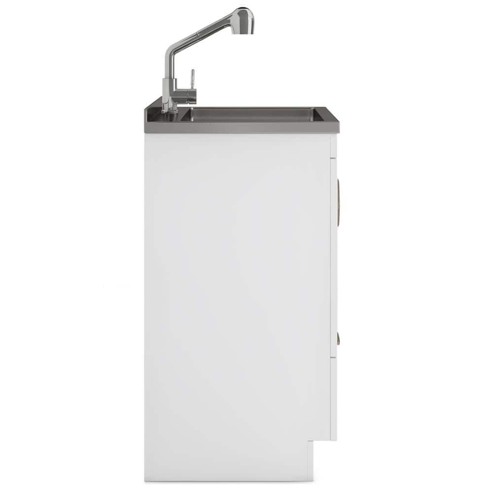 Simpli Home Cardinal Transitional 28 in. Wall Mount Laundry Sink with Cabinet Laundry Cabinet Faucet and Stainless Steel Sink White