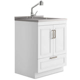Simpli Home Cardinal Transitional 28 in. Wall Mount Laundry Sink with Cabinet Laundry Cabinet Faucet and Stainless Steel Sink White