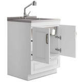 Simpli Home Cardinal Transitional 28 in. Wall Mount Laundry Sink with Cabinet Laundry Cabinet Faucet and Stainless Steel Sink White