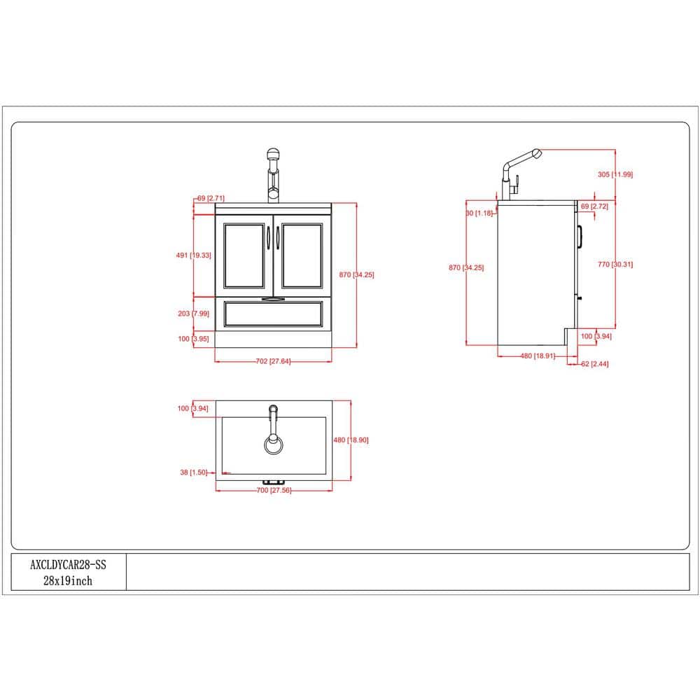 Simpli Home Cardinal Transitional 28 in. Wall Mount Laundry Sink with Cabinet Laundry Cabinet Faucet and Stainless Steel Sink White