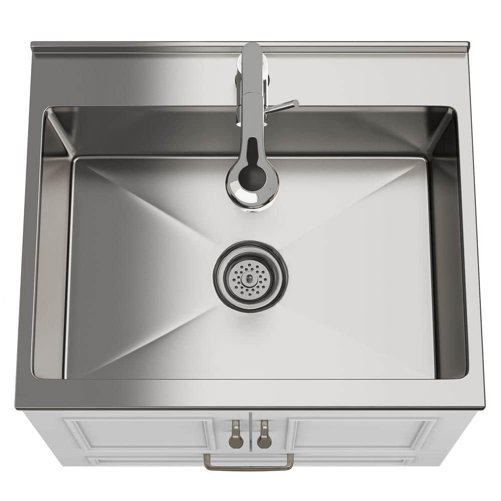 Simpli Home Cardinal Transitional 28 in. Wall Mount Laundry Sink with Cabinet Laundry Cabinet Faucet and Stainless Steel Sink White