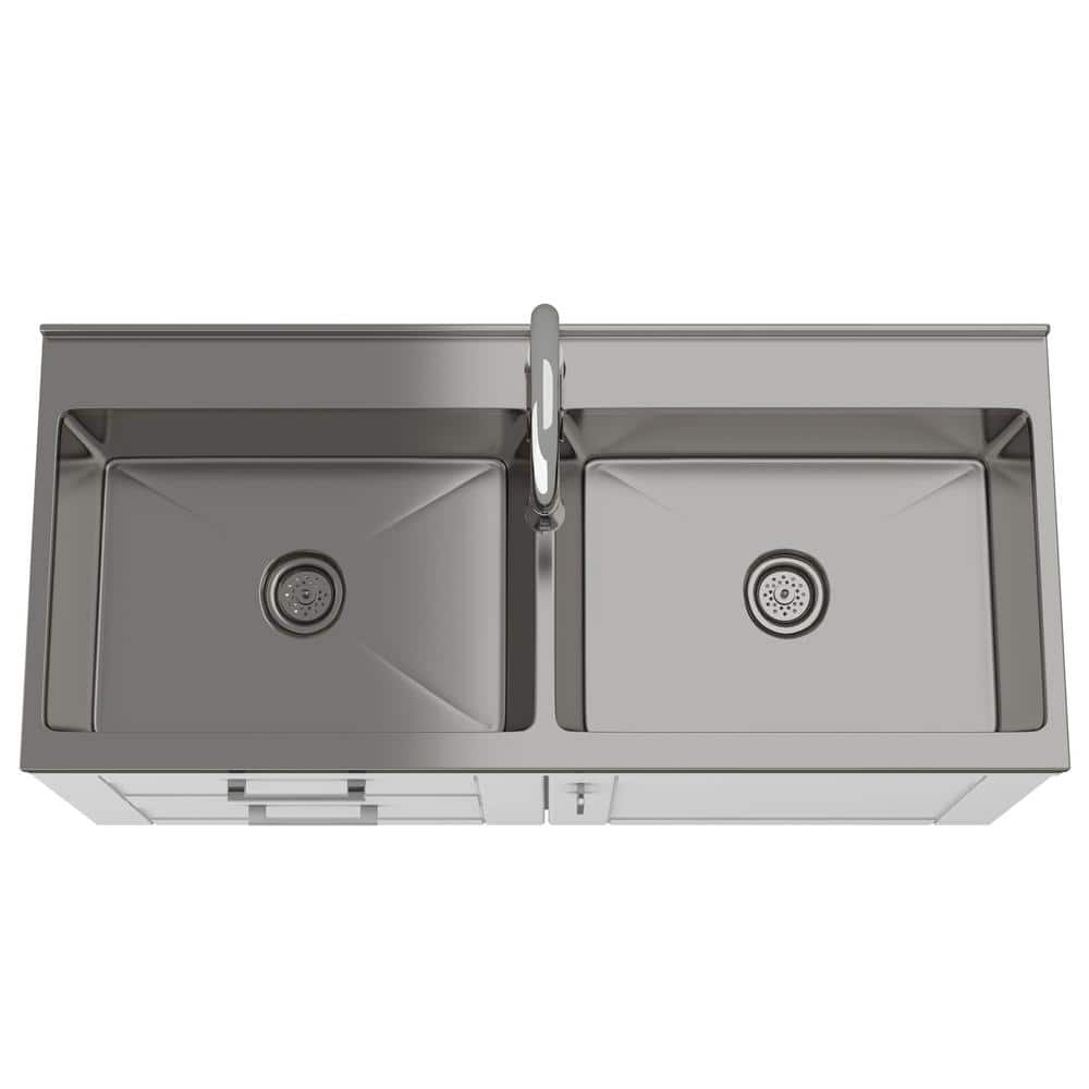 Simpli Home Modern Wide Shaker Transitional 46 in. wall mount Laundry sink with Cabinet Faucet and Stainless Steel Sink in White