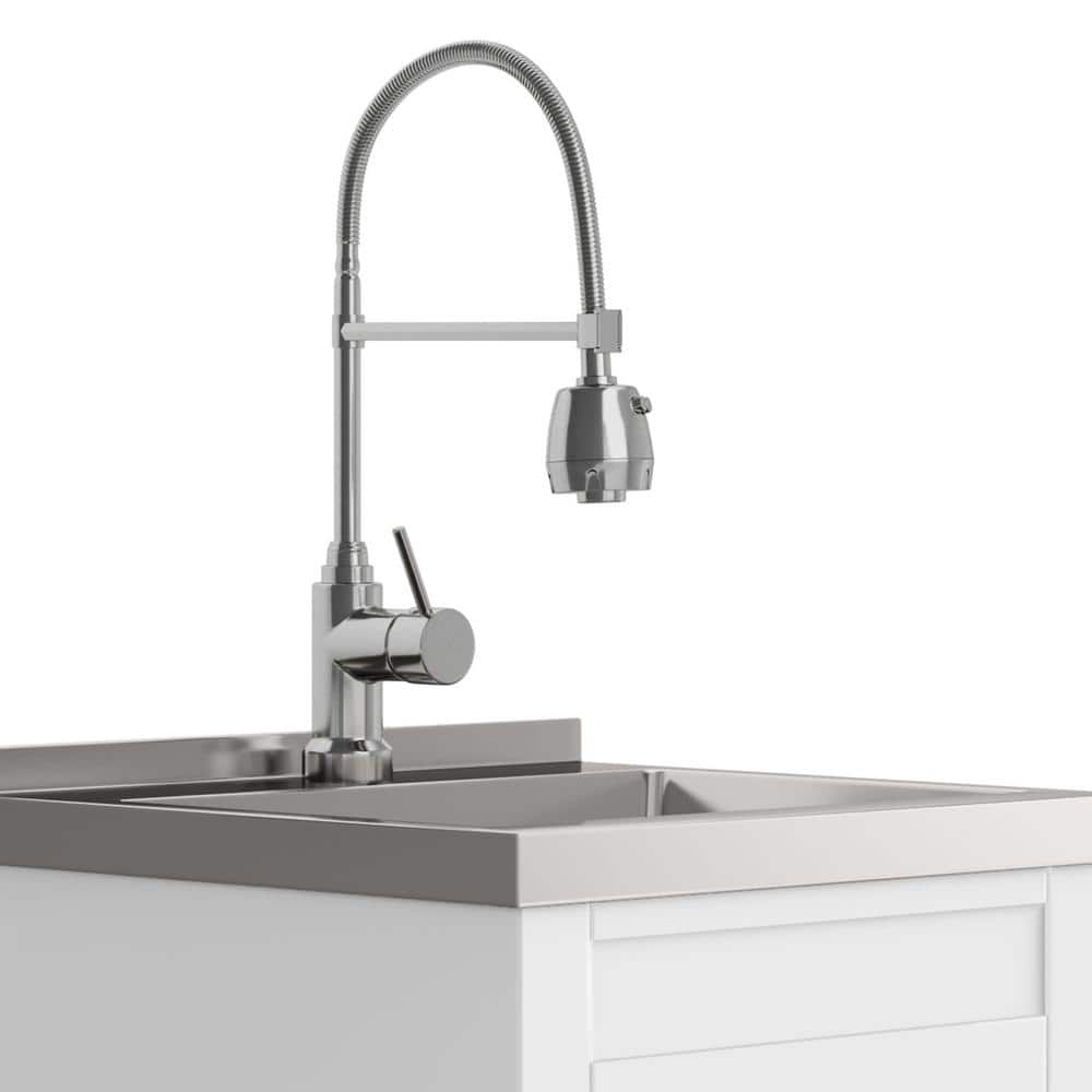 Simpli Home Hennessy Transitional 20 in. Deluxe Laundry Cabinet with Faucet and Stainless Steel Sink in White