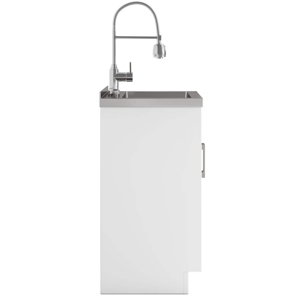 Simpli Home Hennessy Transitional 20 in. Deluxe Laundry Cabinet with Faucet and Stainless Steel Sink in White