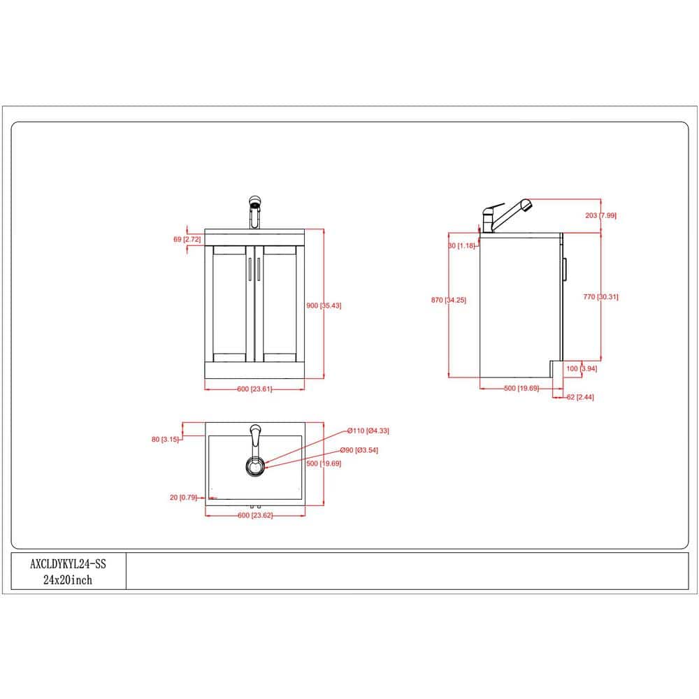 Simpli Home Kyle Transitional 24 in. Wall Mount Laundry Sink with Cabinet Faucet and Stainless Steel Sink in White