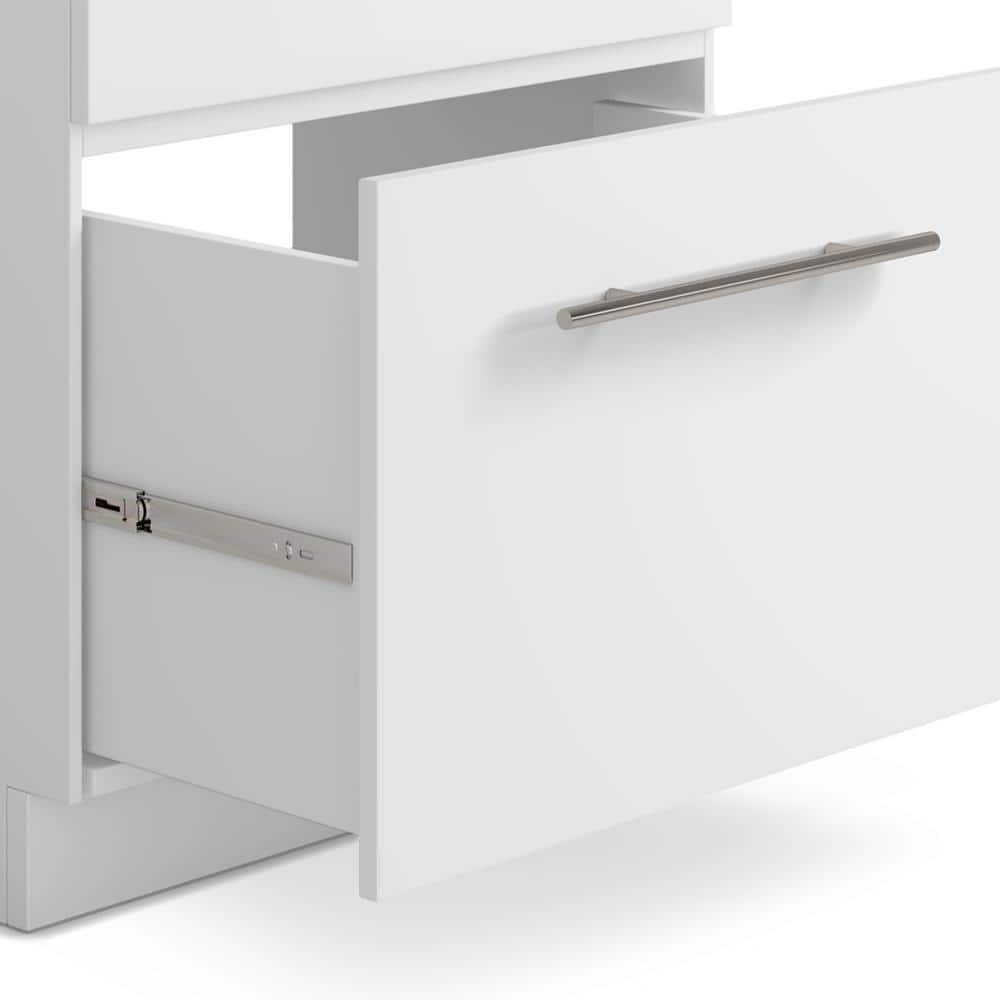 Simpli Home Metro Modern 28 in. Wall Mount Laundry Sink with Cabinet Faucet and Stainless Steel Sink in White