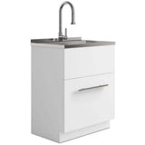 Simpli Home Metro Modern 28 in. Wall Mount Laundry Sink with Cabinet Faucet and Stainless Steel Sink in White