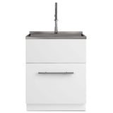 Simpli Home Metro Modern 28 in. Wall Mount Laundry Sink with Cabinet Faucet and Stainless Steel Sink in White