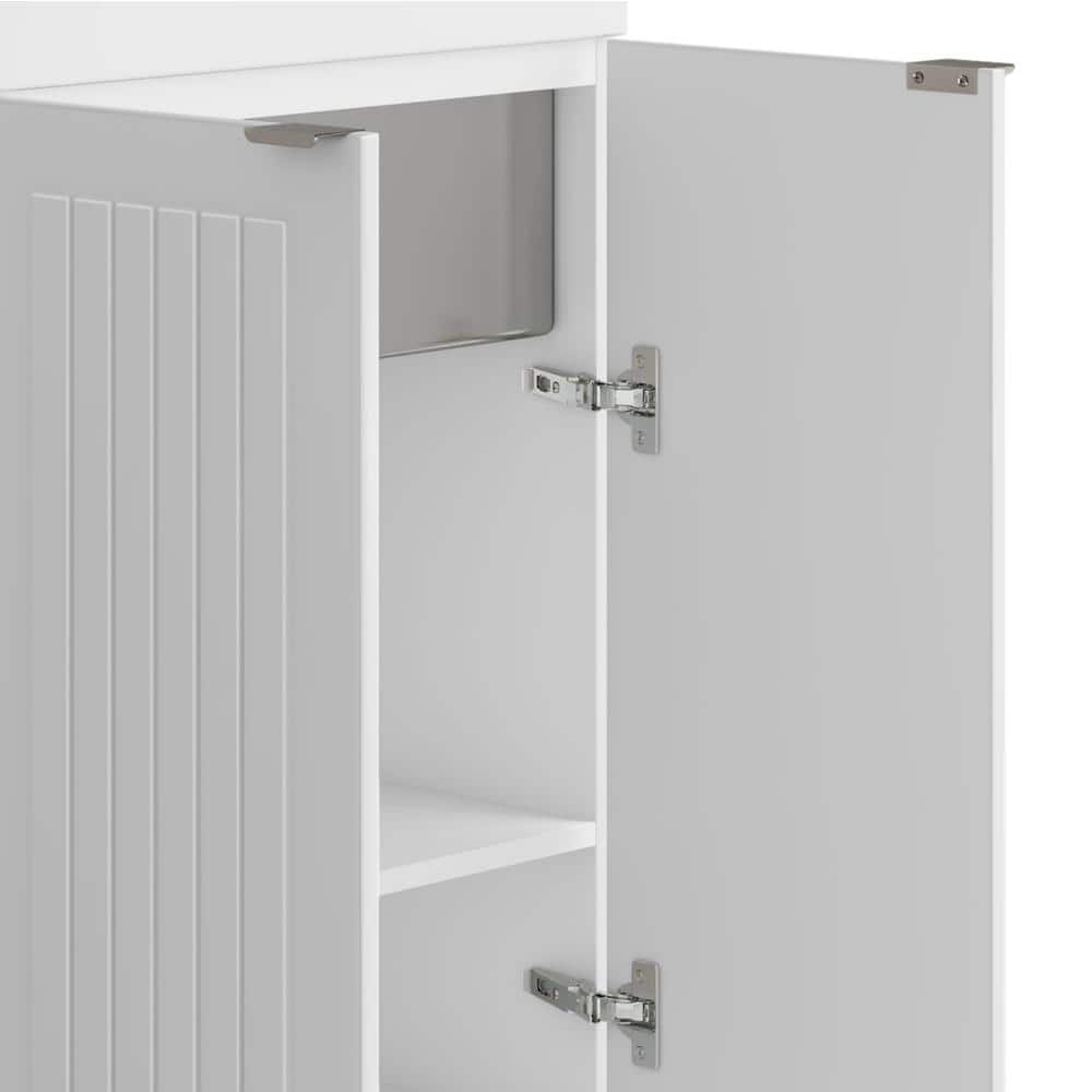 Simpli Home Murphy Transitional 24 in. wall mount Laundry sink with Cabinet Faucet and Stainless Steel Sink in White