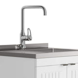 Simpli Home Murphy Transitional 24 in. wall mount Laundry sink with Cabinet Faucet and Stainless Steel Sink in White