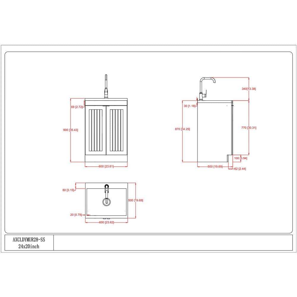 Simpli Home Murphy Transitional 24 in. wall mount Laundry sink with Cabinet Faucet and Stainless Steel Sink in White