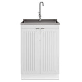 Simpli Home Murphy Transitional 24 in. wall mount Laundry sink with Cabinet Faucet and Stainless Steel Sink in White