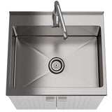 Simpli Home Murphy Transitional 24 in. wall mount Laundry sink with Cabinet Faucet and Stainless Steel Sink in White