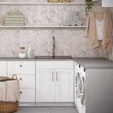 Simpli Home Modern Wide Shaker Transitional 28 in. Wall Mount Laundry Sink with Cabinet Faucet and Stainless Steel Sink in White