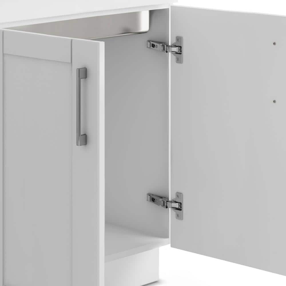 Simpli Home Modern Wide Shaker Transitional 28 in. Wall Mount Laundry Sink with Cabinet Faucet and Stainless Steel Sink in White
