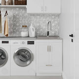 Simpli Home Reed Transitional 24 in. Deluxe wall mount Laundry sink with Cabinet Pull-out Faucet and Stainless Steel Sink in White