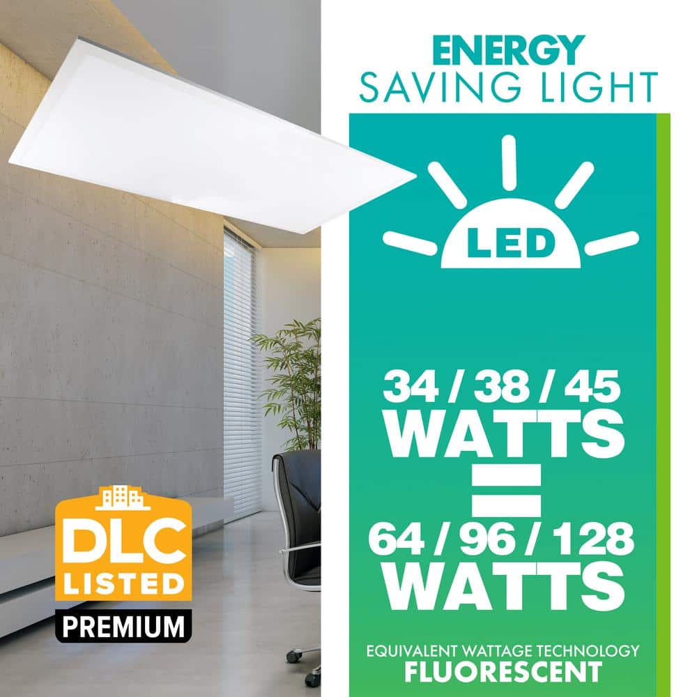 Simply Conserve 64/96/128-Watt Equivalent Dimmable Integrated LED Troffer Light, 3500K/4000K/5000K , 2-pack
