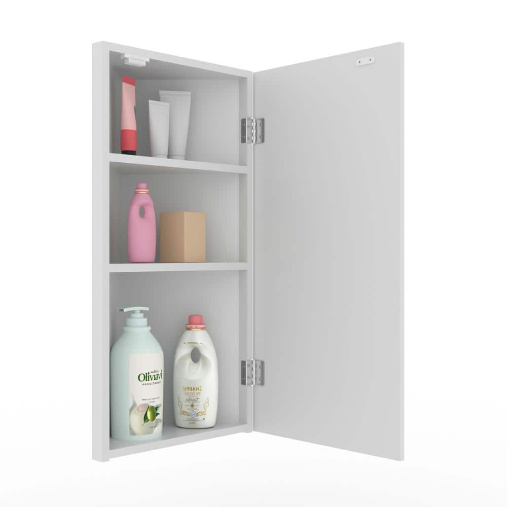 eclife 12.8 in. W x 24.2 in. H Rectangular Single Door Corner Surface Mount Frameless Medicine Cabinet with Mirror in White