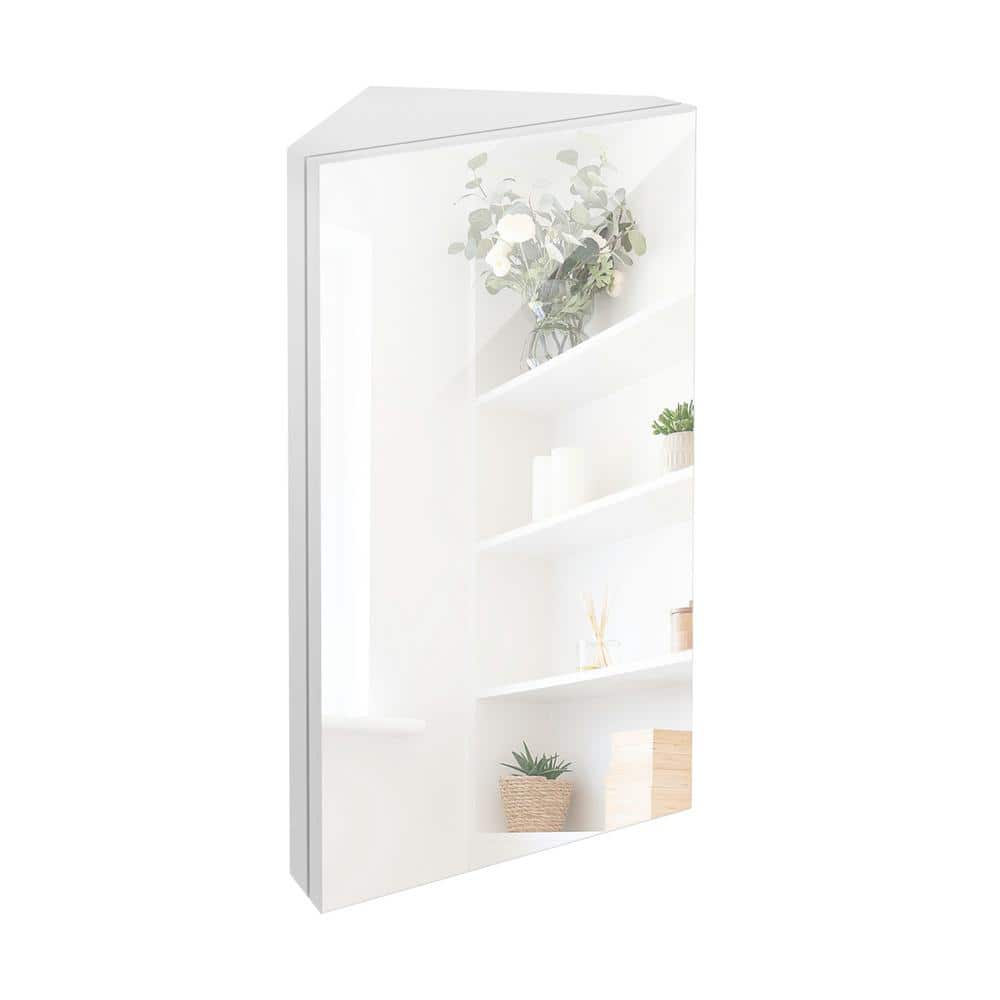 eclife 12.8 in. W x 24.2 in. H Rectangular Single Door Corner Surface Mount Frameless Medicine Cabinet with Mirror in White