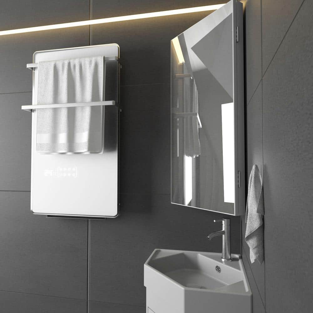 eclife 12.8 in. W x 24.2 in. H Rectangular Single Door Corner Surface Mount Frameless Medicine Cabinet with Mirror in White