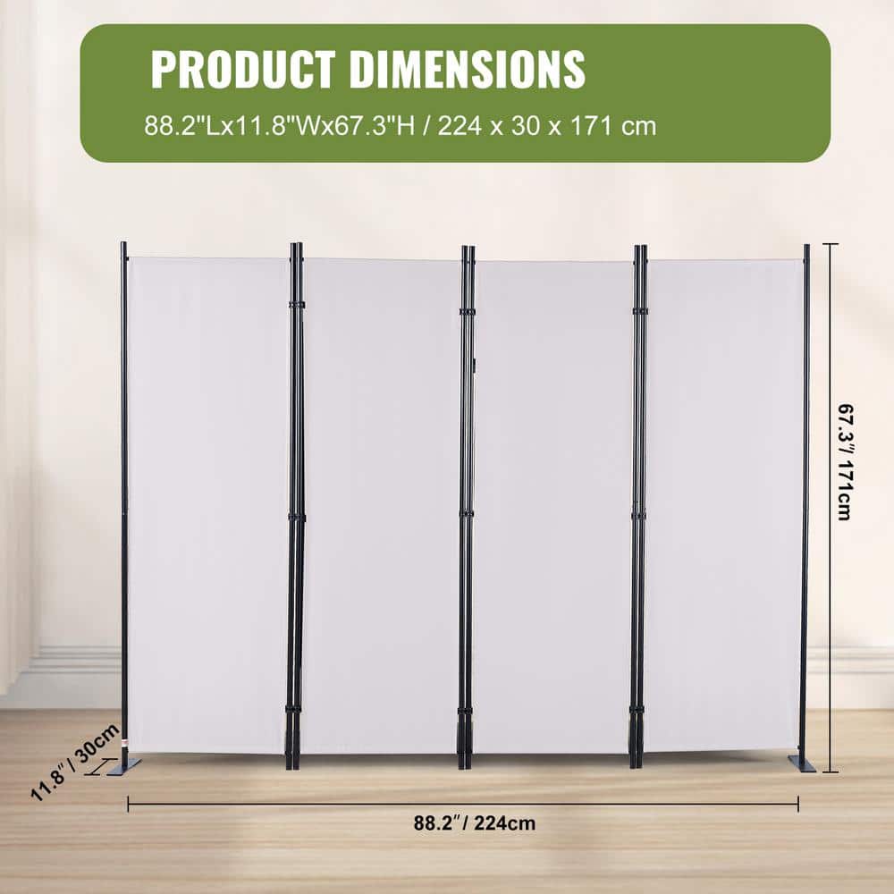 SKYSHALO Room Divider, 5.6 ft. (88 in. x 67.5 in.���Room Dividers and Folding Privacy Screens (4-Panel), White