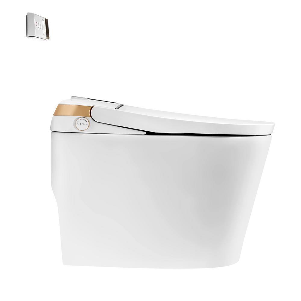 Staykiwi Elongated Bidet Toilet 1.28 GPF in White with Adjustable Sprayer Settings, Deodorizing, Soft Close