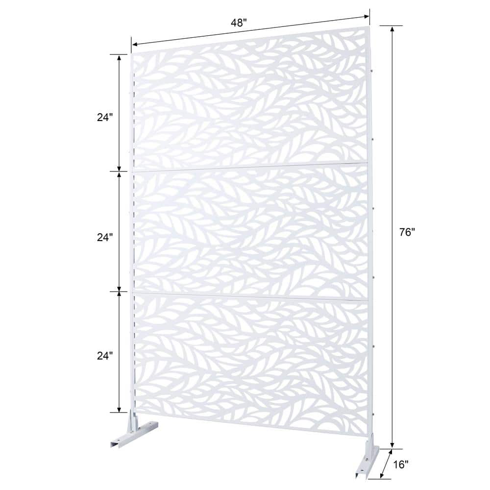 Sudzendf 76" H x 48" W White Outdoor & Indoor Metal Privacy Screen,Freestanding Decorative Privacy Screen for Deck Balcony Patio