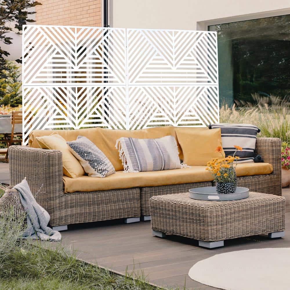 Sudzendf White Outdoor Indoor Privacy Screen Metal Freestanding Decorative Screen for Deck Balcony Patio, Privacy Fence Panels