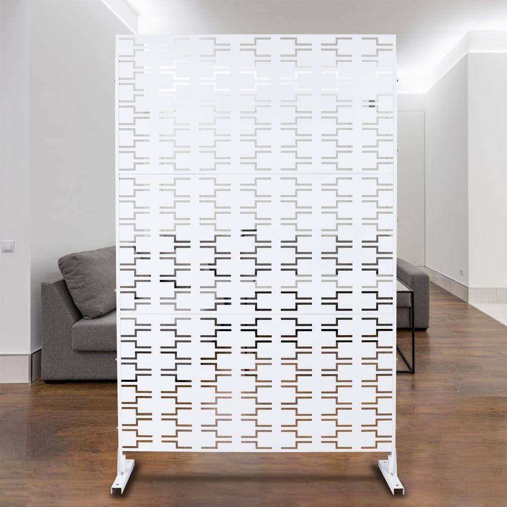 Sudzendf Outdoor and Indoor Freestanding Decorative Privacy Screen Metal Privacy Screen, Fence Panels in White