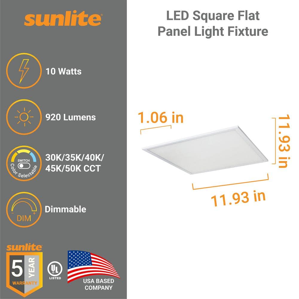 Sunlite 1 ft. x 1 ft. Dimmable 920 Lumens Integrated LED Panel Light, Selectable CCT 3000K 3500K 4000K 4500K 5000K